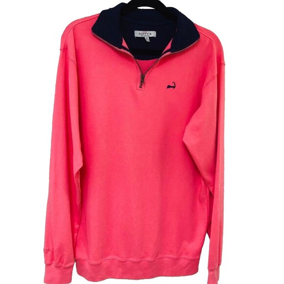 CUFFY'S Of Cape Cod 1/4 Zip Shirt Men M Pink Coral Activewear Athleisure Logo - Picture 1 of 8